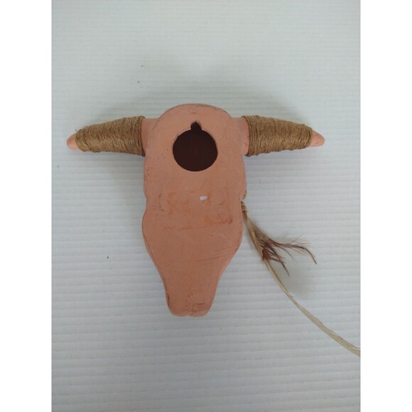 Vintage Terra Cotta Painted Southwestern Native American Steer Skull Wall Decor - Picture 6 of 9